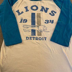 Detroit Lions Blue White Baseball 3/4 Sleeve Shirt XS LIKE NEW!